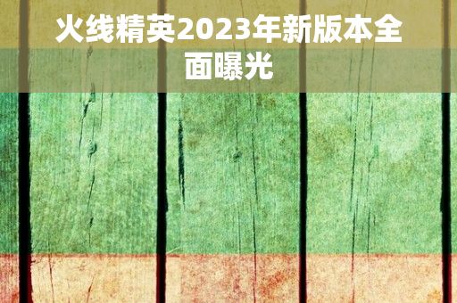 火线精英2023年新版本全面曝光